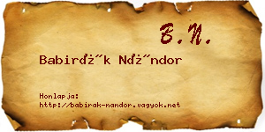 Babirák Nándor névjegykártya